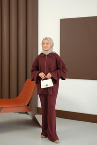 Kolları Fırfır Detay Takım Bordo