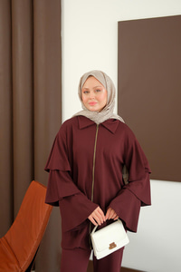 Kolları Fırfır Detay Takım Bordo