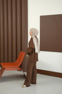 Kolları Fırfır Detay Takım Kahverengi