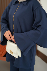 Kolları Fırfır Detay Takım Lacivert