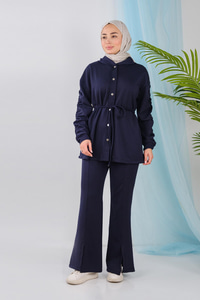 Kolları Fırfır Detaylı Takım Lacivert
