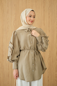 Kolları Fırfırlı Bel Bağlamalı Gömlek Küf Yeşil