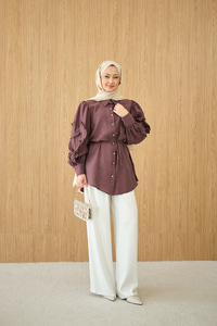 Kolları Fırfırlı Bel Bağlamalı Gömlek Bordo