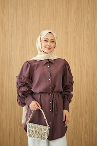 Kolları Fırfırlı Bel Bağlamalı Gömlek Bordo