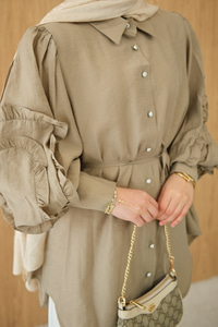 Kolları Fırfırlı Bel Bağlamalı Gömlek Küf Yeşil