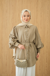 Kolları Fırfırlı Bel Bağlamalı Gömlek Küf Yeşil