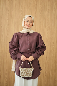 Kolları Fırfırlı Bel Bağlamalı Gömlek Bordo