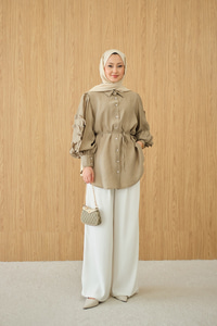 Kolları Fırfırlı Bel Bağlamalı Gömlek Küf Yeşil