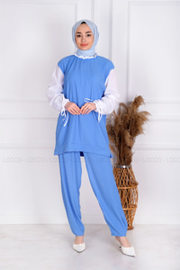 Uygun Fiyatlı KOLLARI GARNILI TAKIM MAVI | Loccomoda.com 