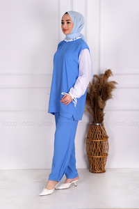 Uygun Fiyatlı KOLLARI GARNILI TAKIM MAVI | Loccomoda.com 