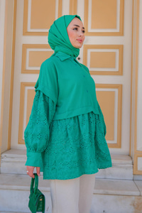 KOLLARI GUPUR DETAYLI GOMLEK YESIL