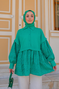 KOLLARI GUPUR DETAYLI GOMLEK YESIL