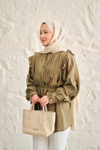 Kolları Nervurlu Önü Pileli Gömlek Küf Yeşil