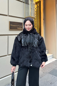 Kolları Peluş Detay Mont Siyah