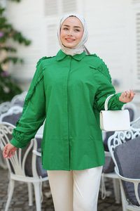 Kolları Pile Detay Gömlek Zümrüt Yeşil