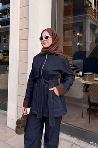 Kolları Süet Detay Takım Lacivert