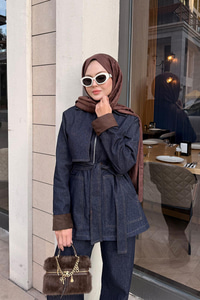 Kolları Süet Detay Takım Lacivert