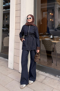 Kolları Süet Detay Takım Lacivert