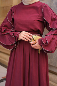 Kolları Süs Dikişli Takım Bordo