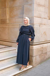 Kolları Süs Dikişli Takım Lacivert