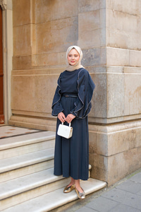 Kolları Süs Dikişli Takım Lacivert