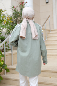 Kolları Taş Detaylı Gömlek Yeşil