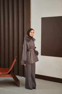 Kolları Ve Yakası Kürk Detay Takım Antrasit