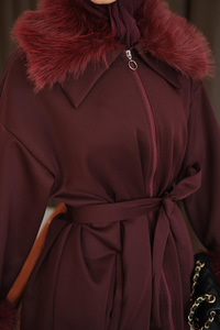 Kolları Ve Yakası Kürk Detay Takım Bordo