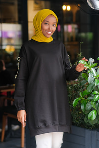 Uygun Fiyatlı KOLLARI ZINCIR DETAY TUNIK SIYAH | Loccomoda.com 