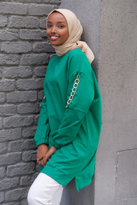 Uygun Fiyatlı KOLLARI ZINCIR DETAY TUNIK YESIL | Loccomoda.com 