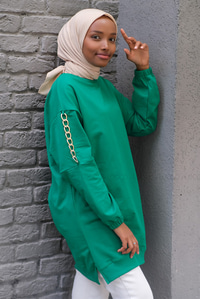 Uygun Fiyatlı KOLLARI ZINCIR DETAY TUNIK YESIL | Loccomoda.com 