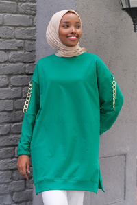 Uygun Fiyatlı KOLLARI ZINCIR DETAY TUNIK YESIL | Loccomoda.com 