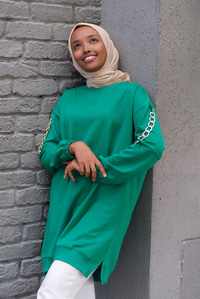 Uygun Fiyatlı KOLLARI ZINCIR DETAY TUNIK YESIL | Loccomoda.com 