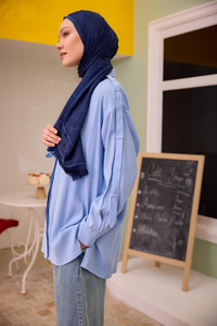 Kolu Apolet Detaylı Gömlek Mavi