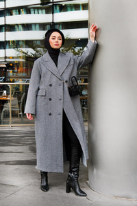 Kolu Armalı Astarlı Balıksırtı Kaşe Kaban Gri