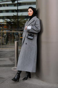 Kolu Armalı Astarlı Balıksırtı Kaşe Kaban Gri