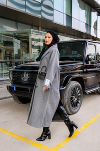 Kolu Armalı Astarlı Balıksırtı Kaşe Kaban Gri