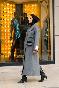 Kolu Armalı Astarlı Balıksırtı Kaşe Kaban Gri