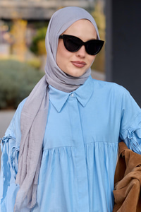 Kolu Bağcık Detaylı Fiyonklu Gömlek Mavi