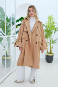 Kolu Büzgülü Trençkot Camel