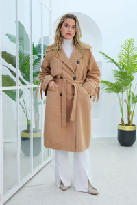 Kolu Büzgülü Trençkot Camel