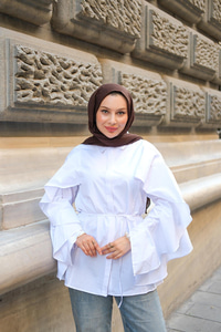 Kolu Fırfırlı Gömlek Beyaz