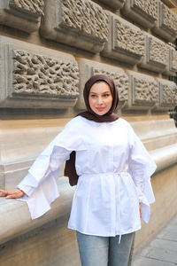 Kolu Fırfırlı Gömlek Beyaz