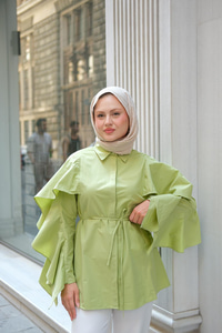 Kolu Fırfırlı Gömlek Fıstık Yeşil