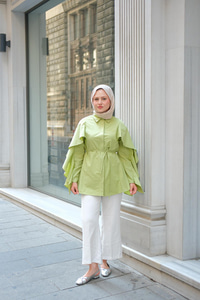 Kolu Fırfırlı Gömlek Fıstık Yeşil