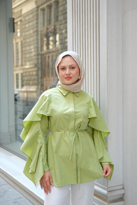 Kolu Fırfırlı Gömlek Fıstık Yeşil