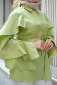 Kolu Fırfırlı Gömlek Fıstık Yeşil