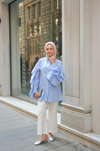 Kolu Fırfırlı Gömlek Mavi