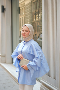 Kolu Fırfırlı Gömlek Mavi