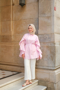 Kolu Fırfırlı Gömlek Pembe